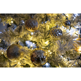 Set di 85 Sfere di Natale in Plastica, Assortite con Diversi Decori Ø 4/5/6/7/8 cm - Confezione Cilindrica - Oro