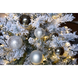 Set di 30 Sfere di Natale in Plastica - Ø 6/8/10 cm - Finiture Lucide, Opache e Increspate - Argento