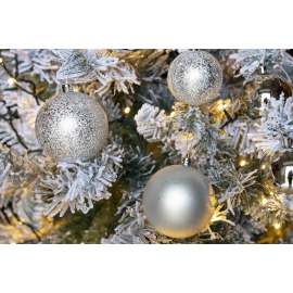 Set di 30 Sfere di Natale in Plastica - Ø 6/8/10 cm - Finiture Lucide, Opache e Increspate - Argento