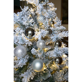 Set di 85 Sfere di Natale in Plastica, Assortite con Diversi Decori Ø 4/5/6/7/8 cm - Confezione Cilindrica - Argento