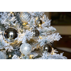 Set di 85 Sfere di Natale in Plastica, Assortite con Diversi Decori Ø 4/5/6/7/8 cm - Confezione Cilindrica - Argento