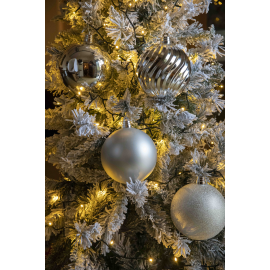 Set 4 Sfere di Natale in Plastica Ø 15 cm - Assortite (Lucide, Opache, Increspate) - Confezione a Cilindro - Argento