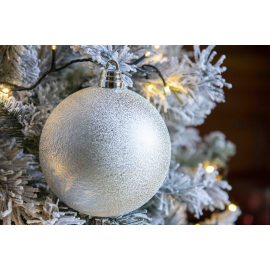 Set 4 Sfere di Natale in Plastica Ø 15 cm - Assortite (Lucide, Opache, Increspate) - Confezione a Cilindro - Argento