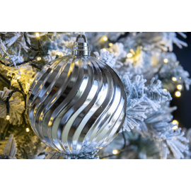 Set 4 Sfere di Natale in Plastica Ø 15 cm - Assortite (Lucide, Opache, Increspate) - Confezione a Cilindro - Argento