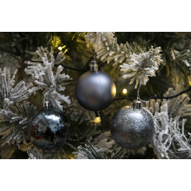 Set di 30 Sfere di Natale in Plastica Ø 6 cm - Finitura Lucida, Opaca e Increspata - Blu Navy