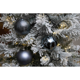 Set 34 Sfere di Natale in Plastica Ø 8 cm - Assortite (Lucide, Opache, Increspate) - Confezione a Cilindro - Blu Navy