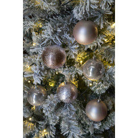 Set 30 Sfere di Natale in Plastica Ø 4/5/6 cm - Assortite (Lucide, Opache, Increspate) - Confezione a Cilindro - Cipria