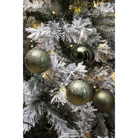 Set 34 Sfere di Natale in Plastica Ø 8 cm - Assortite (Lucide, Opache, Increspate) - Confezione a Cilindro - Verde Albero