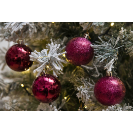 Set di 30 Sfere di Natale in Plastica Ø 6 cm - Finitura Lucida, Opaca e Increspata - Burgundy