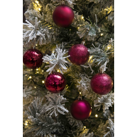 Set di 30 Sfere di Natale in Plastica Ø 6 cm - Finitura Lucida, Opaca e Increspata - Burgundy