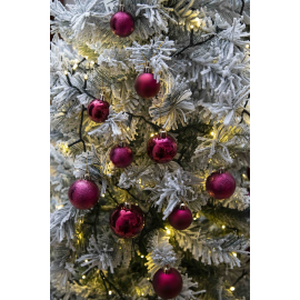 Set 30 Sfere di Natale in Plastica Ø 4/5/6 cm - Assortite (Lucide, Opache, Increspate) - Confezione a Cilindro - Burgundy