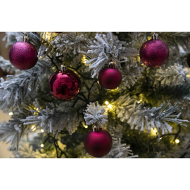 Set 30 Sfere di Natale in Plastica Ø 4/5/6 cm - Assortite (Lucide, Opache, Increspate) - Confezione a Cilindro - Burgundy