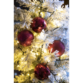 Set 34 Sfere di Natale in Plastica Ø 8 cm - Assortite (Lucide, Opache, Increspate) - Confezione a Cilindro - Burgundy