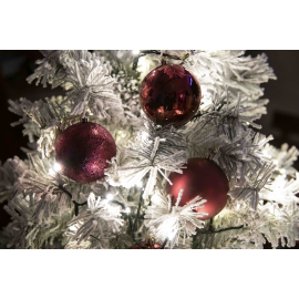 Set 34 Sfere di Natale in Plastica Ø 8 cm - Assortite (Lucide, Opache, Increspate) - Confezione a Cilindro - Burgundy