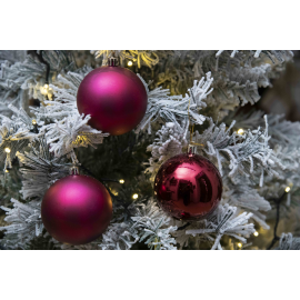 Set 6 Sfere di Natale in Plastica Ø 8Cm – Assortite Lucide e Opache – Vari Colori - Burgundy