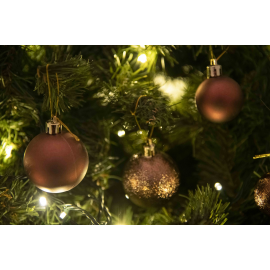 Set 30 Sfere di Natale in Plastica Ø 4/5/6 cm - Assortite (Lucide, Opache, Increspate) - Confezione a Cilindro - Brown Coffee