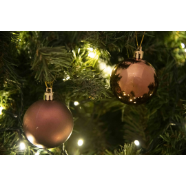 Set 12 Sfere di Natale in Plastica Ø 6Cm - Assortite Lucide e Opache – Vari Colori - Brown Coffee