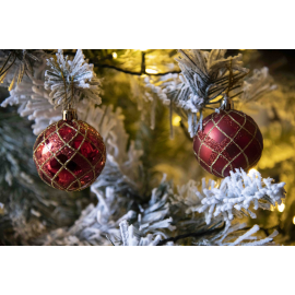 Sfere di Natale Oro con Decoro Ø 6cm - 8 Pezzi - Decoro Rosso