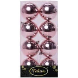 Set 8 Sfere di Natale in Plastica Lucide Ø 8Cm - Vari Colori - Rosa