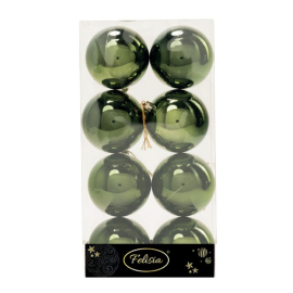 Set 8 Sfere di Natale in Plastica Lucide Ø 8Cm - Vari Colori - Verde Albero