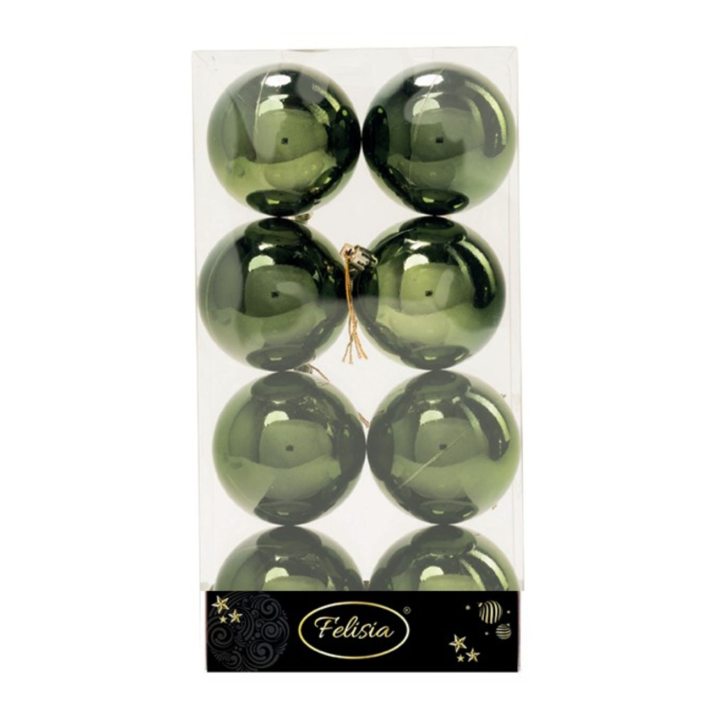 Set 8 Sfere di Natale in Plastica Lucide Ø 8Cm - Vari Colori - Verde Albero