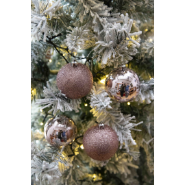 Set 8 Sfere di Natale in Plastica Lucide e Glitterate Ø 8Cm - Vari Colori - Rosa