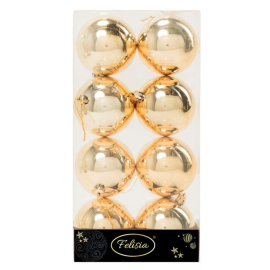 Set 8 Sfere di Natale in Plastica Lucide e Glitterate Ø 8Cm - Vari Colori - Oro