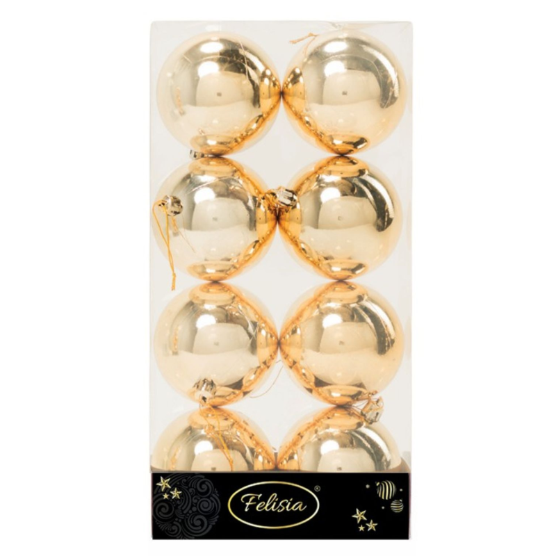 Set 8 Sfere di Natale in Plastica Lucide e Glitterate Ø 8Cm - Vari Colori - Oro