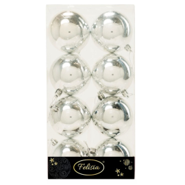 Set 8 Sfere di Natale in Plastica Lucide Ø 8Cm - Vari Colori - Argento Lucido