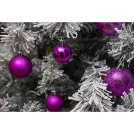 Set 30 Sfere di Natale in Plastica Ø 4/5/6 cm - Assortite (Lucide, Opache, Increspate) - Confezione a Cilindro - Magenta