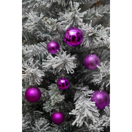 Set 30 Sfere di Natale in Plastica Ø 4/5/6 cm - Assortite (Lucide, Opache, Increspate) - Confezione a Cilindro - Magenta