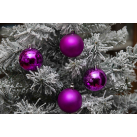 Set 12 Sfere di Natale in Plastica Ø 6Cm - Assortite Lucide e Opache – Vari Colori - Magenta