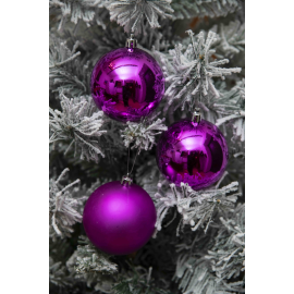 Set 6 Sfere di Natale in Plastica Ø 8Cm – Assortite Lucide e Opache – Vari Colori - Magenta