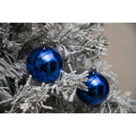 Set 12 Sfere di Natale in Plastica Ø 7Cm - Vari Colori - Blu Lucido