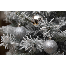 Set 20 Sfere di Natale in Plastica Ø 5Cm - Assortite Lucide e Glitterate – Vari Colori - Argento