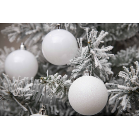 Set 16 Sfere di Natale in Plastica Lucide Ø 6Cm - Vari Colori - Bianco Glitterato