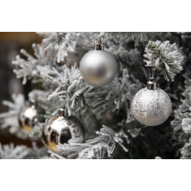 Set 30 Sfere di Natale in Plastica Ø 4/5/6 cm - Assortite (Lucide, Opache, Increspate) - Confezione a Cilindro - Argento