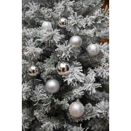 Set 30 Sfere di Natale in Plastica Ø 4/5/6 cm - Assortite (Lucide, Opache, Increspate) - Confezione a Cilindro - Argento