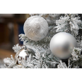 Set 34 Sfere di Natale in Plastica Ø 8 cm - Assortite (Lucide, Opache, Increspate) - Confezione a Cilindro - Argento