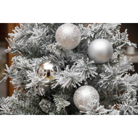 Set 34 Sfere di Natale in Plastica Ø 8 cm - Assortite (Lucide, Opache, Increspate) - Confezione a Cilindro - Argento