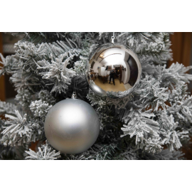 Set di 2 Sfere di Natale in Plastica Ø 12 cm - Finitura Lucida + Opaca - Argento