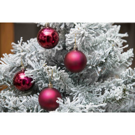 Set 12 Sfere di Natale in Plastica Ø 6Cm - Assortite Lucide e Opache – Vari Colori - Burgundy
