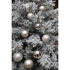 Set 30 Sfere di Natale in Plastica Ø 4/5/6 cm - Assortite (Lucide, Opache, Increspate) - Confezione a Cilindro - Champagne