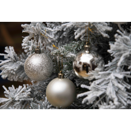 Set 30 Sfere di Natale in Plastica Ø 4/5/6 cm - Assortite (Lucide, Opache, Increspate) - Confezione a Cilindro - Champagne