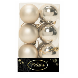 Set 12 Sfere di Natale in Plastica Ø 6Cm - Assortite Lucide e Opache – Vari Colori - Champagne