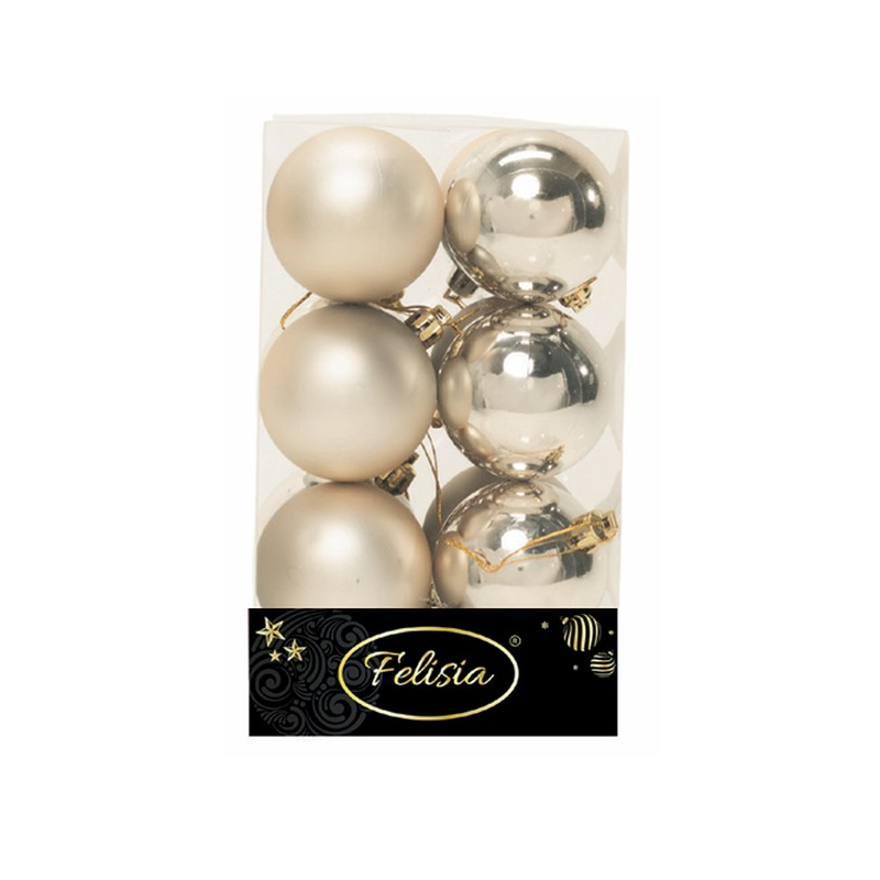 Set 12 Sfere di Natale in Plastica Ø 6Cm - Assortite Lucide e Opache – Vari Colori - Champagne