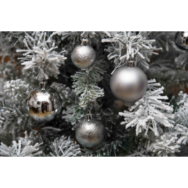 Set 30 Sfere di Natale in Plastica Ø 4/5/6 cm - Assortite (Lucide, Opache, Increspate) - Confezione a Cilindro - Light Grey