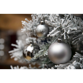 Set 30 Sfere di Natale in Plastica Ø 4/5/6 cm - Assortite (Lucide, Opache, Increspate) - Confezione a Cilindro - Light Grey