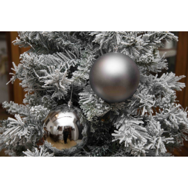 Set di 2 Sfere di Natale in Plastica Ø 12 cm - Finitura Lucida + Opaca - Light Grey