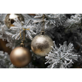 Set 30 Sfere di Natale in Plastica Ø 4/5/6 cm - Assortite (Lucide, Opache, Increspate) - Confezione a Cilindro - Oro